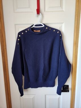 Belldini Navy Blue Cowl Neck Sweater with Shoulder Studs